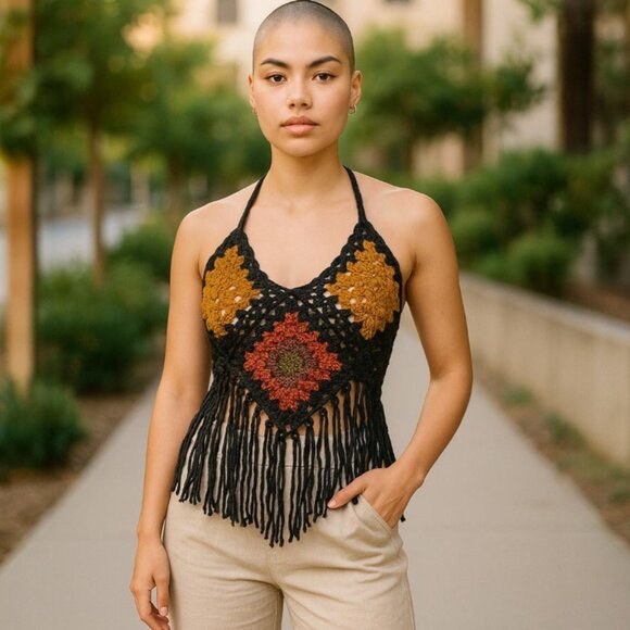 Other Tops - Handmade Crochet Granny‎ Square Festival Top